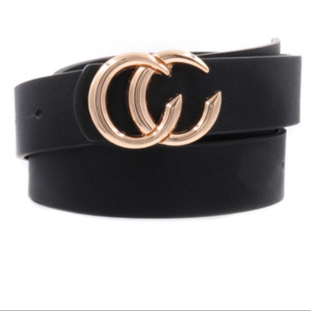 Double C buckle belt- black and gold
